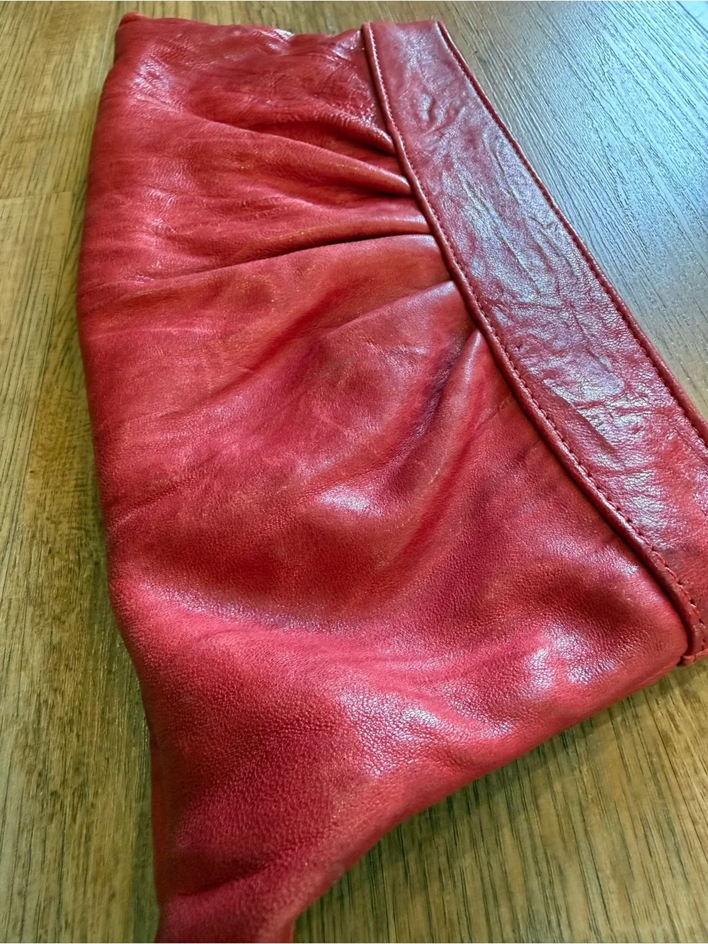 Lauren Merkin Red Leather Pleated Clutch
